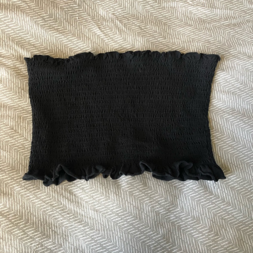 Black ruffle crop tube top